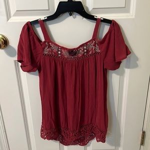 Purple tank top with off the shoulder short sleeves